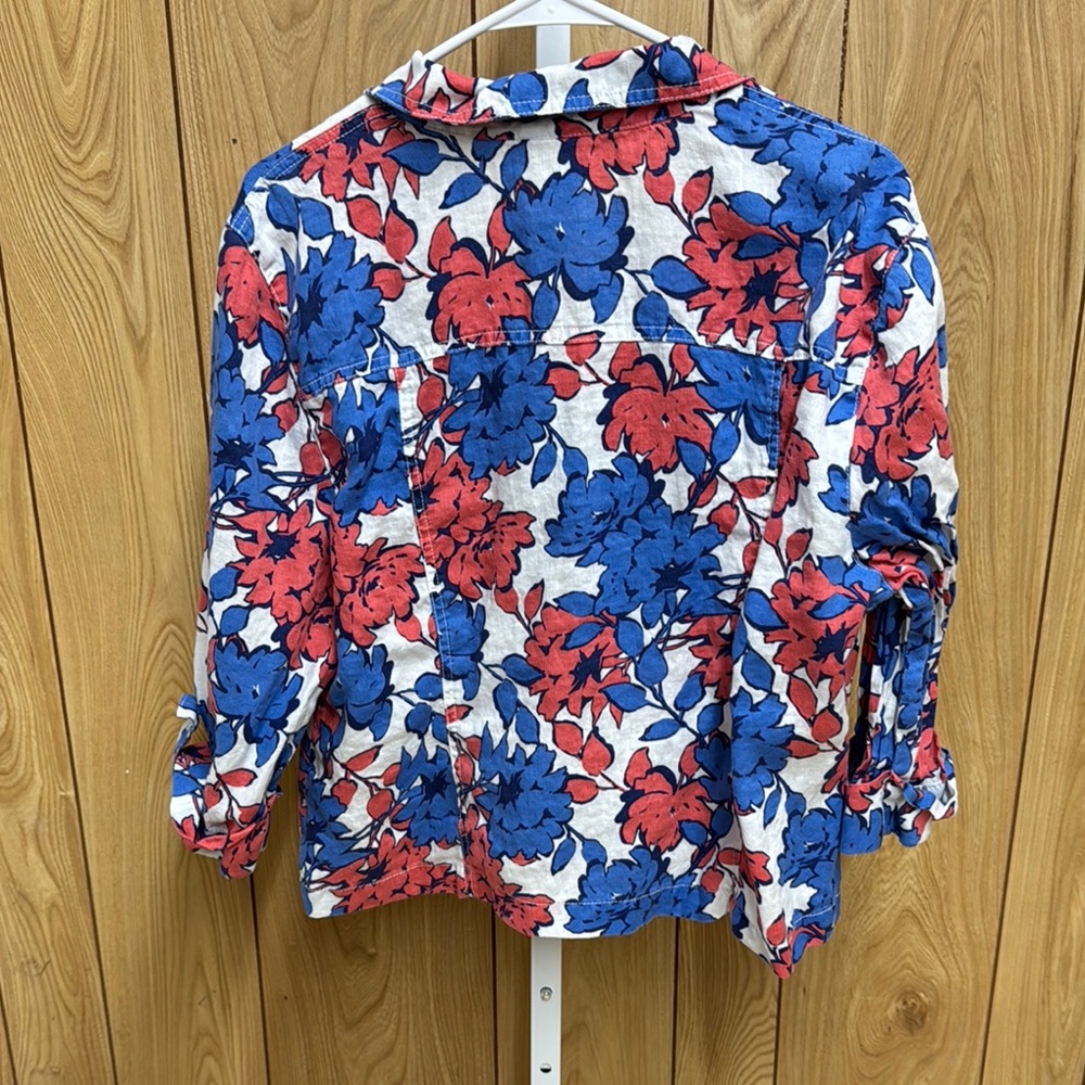 Ruby Rd Linen Floral Button-Up Top XL - Picture 4 of 6